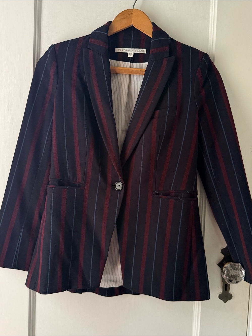 Veronica Beard Carter Red & Navy Striped Dickey Blazer Jacket